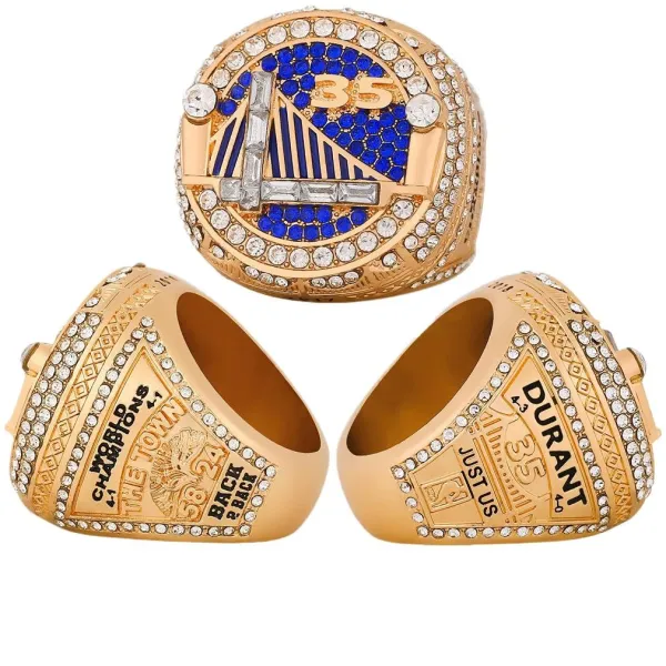 Golden State Warriors 2018 NBA Championship Ring Replica Gold Blue Crystal Ring Jewelry - 3