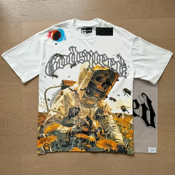 Godspeed Statue of Liberty Sunset Graphic T-Shirt White - 5