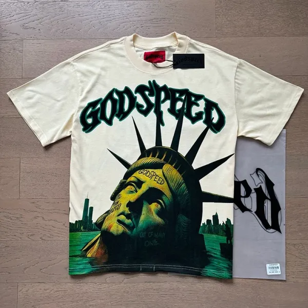 Godspeed Statue of Liberty Sunset Graphic T-Shirt White - 11