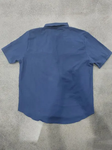 Design Short-Sleeve Linen Shirt Navy Blue Tops Shirt - 12
