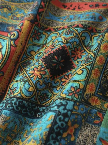Design Patchwork Print Short-Sleeve Button-Up Shirt Tops Shirt - 6