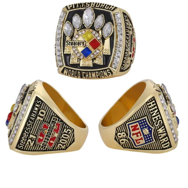 Design Pittsburgh Steelers Super Bowl Championship Ring Silver Black Multicolor Jewelry - 3