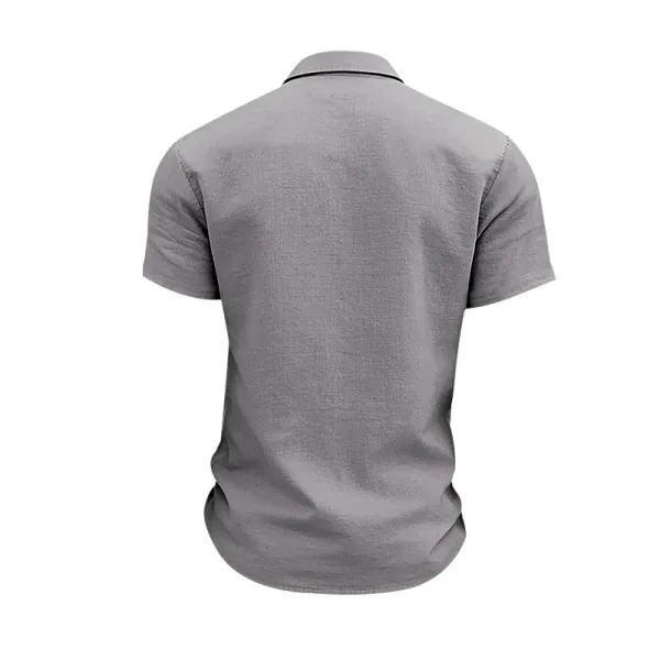 Design Short-Sleeve Linen Shirt Navy Blue Tops Shirt - 50