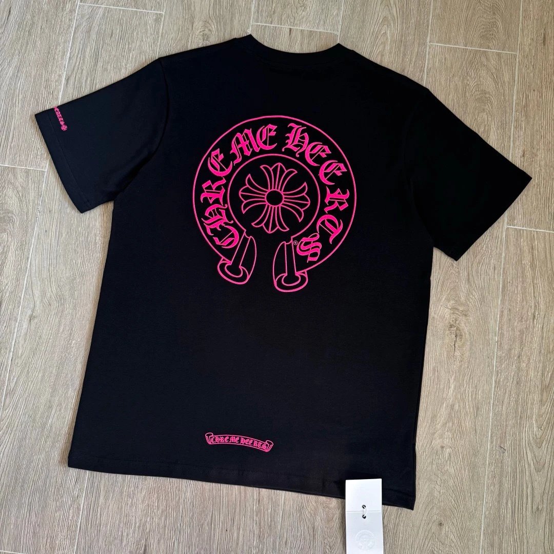 Chrome Hearts Circle Logo Pink Print White T-Shirt - 9