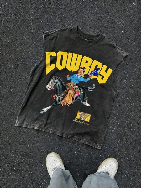 Autry Cowboy Sleeveless Tee Black Vest Top - 7