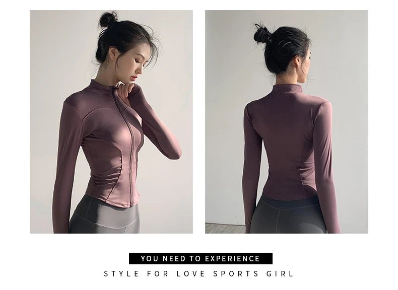Design Long-Sleeve Zip-Up Crop Top in Mauve with Sculpted Seams Activewear - 12