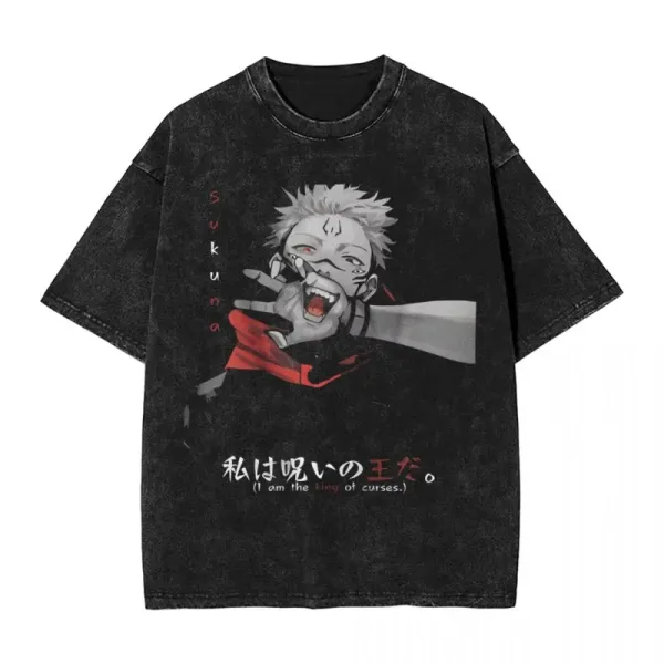 Design Sukuna Graphic Washed Black T-Shirt - 1