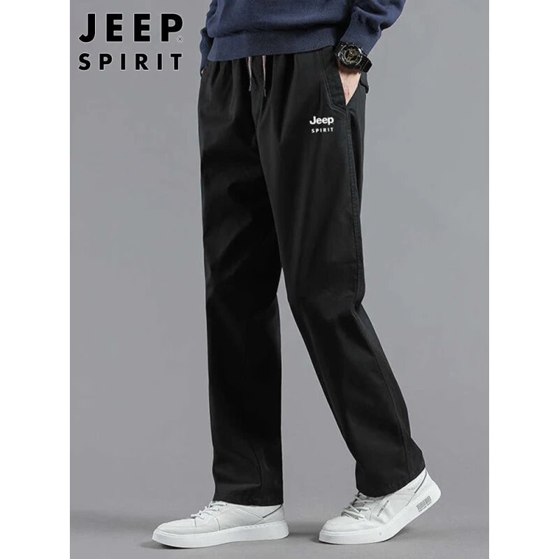 Design Jeep Spirit Logo Embroidered Black Jogger Pants Sweatpants