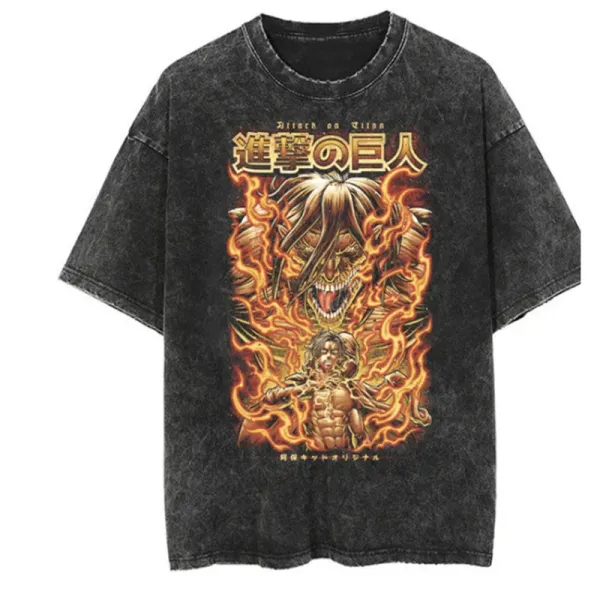 Design Attack on Titan Flame Titan Graphic Oversized T-Shirt Black T-Shirts - 1
