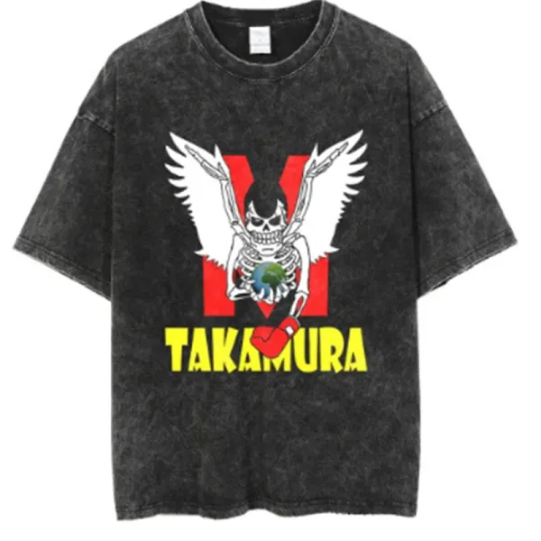 Design Takamura Graphic Print Acid Wash Black T-Shirt T-Shirts - 1
