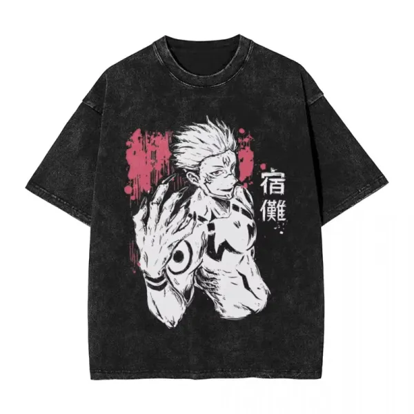 Design Jujutsu Kaisen Sukuna Graphic Washed Black T-Shirt - 1