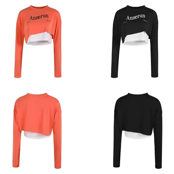 Alo Yoga Cropped Long-Sleeve Top Black / White with Pink Leggings Activewear - 34