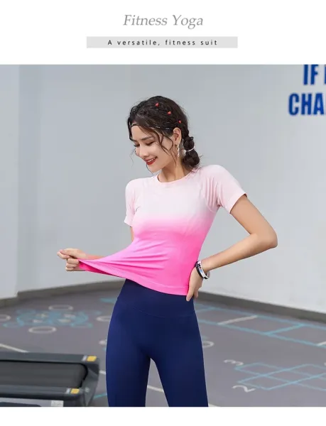 Design Gradient Ombre Crop Top Pink-to-White + Navy High-Waisted Leggings Set Activewear - 21