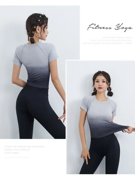 Design Gradient Ombre Crop Top Pink-to-White + Navy High-Waisted Leggings Set Activewear - 28