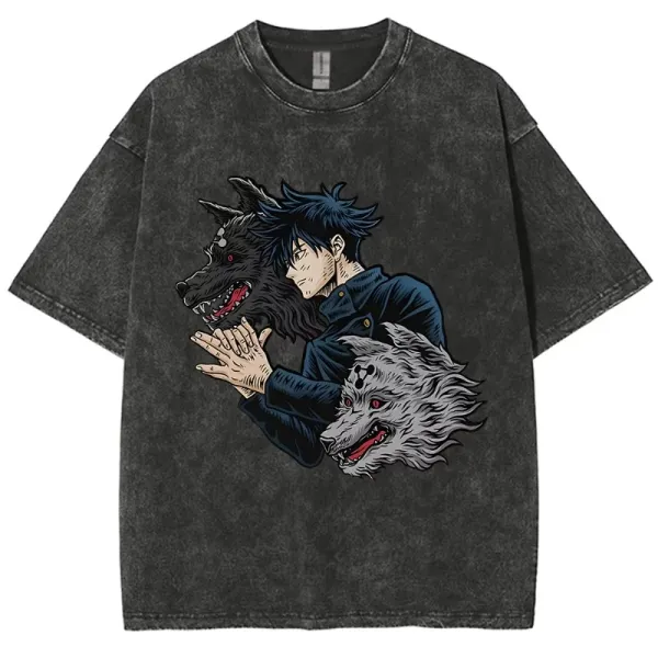 Design Jujutsu Kaisen Megumi Fushiguro Wolf Summoning Graphic T-Shirt Black - 1