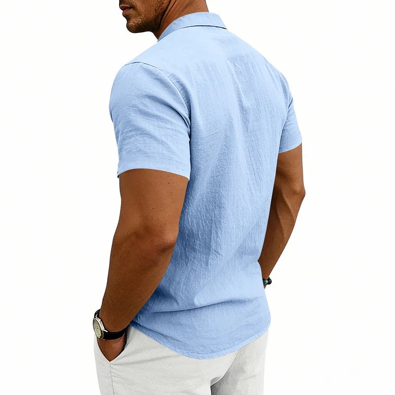 Design Mandarin Collar Short Sleeve Shirt Gray Tops Shirt - 20