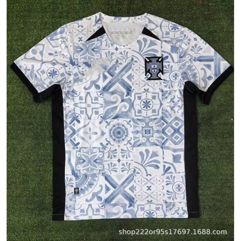 Portugal National Team 2022 Away Jersey Blue and White Azulejo Pattern Jersey