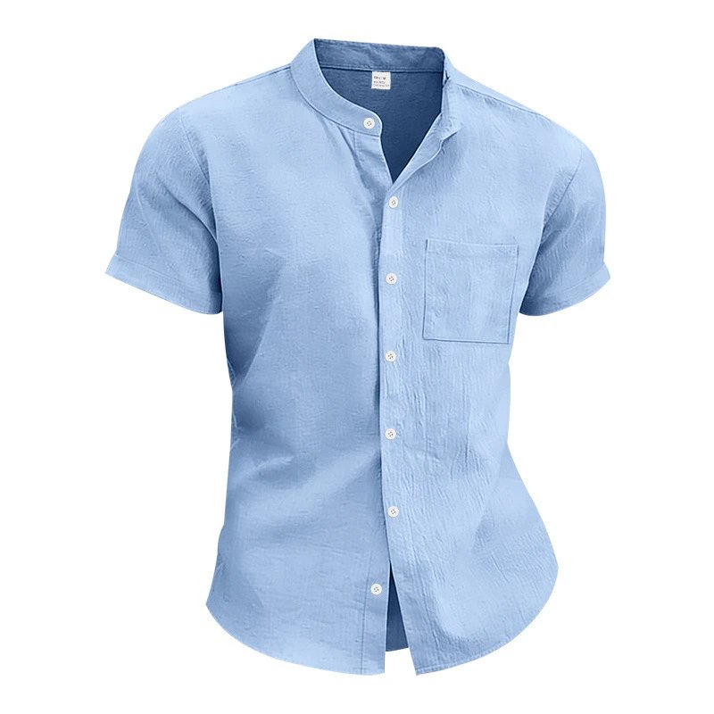 Design Mandarin Collar Short Sleeve Shirt Gray Tops Shirt - 22