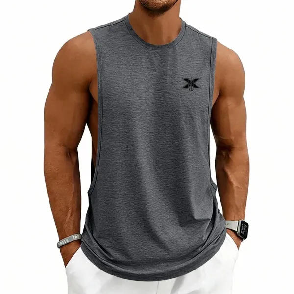 Design X Logo Cut-Out Sleeveless Tank Beige Vest-Top - 84