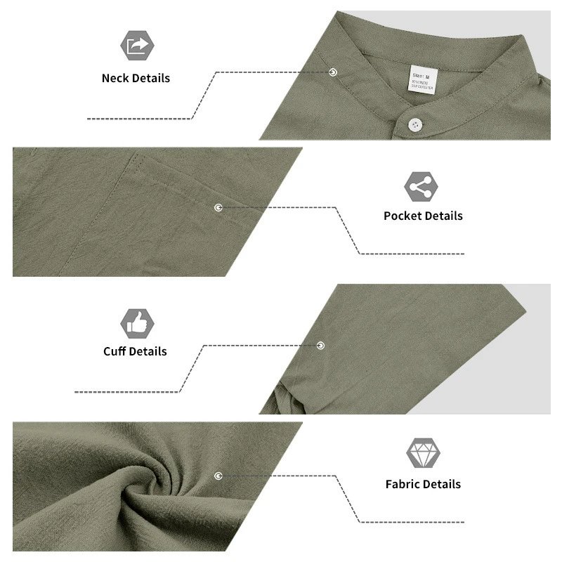 Design Mandarin Collar Short Sleeve Shirt Gray Tops Shirt - 34