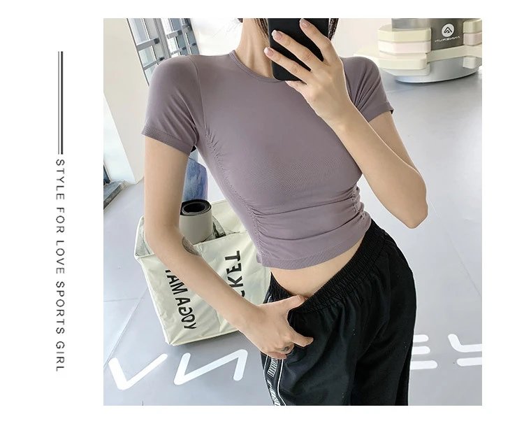 Design Cropped Short-Sleeve T-Shirt Pink + High-Waisted Leggings Brown Activewear - 20