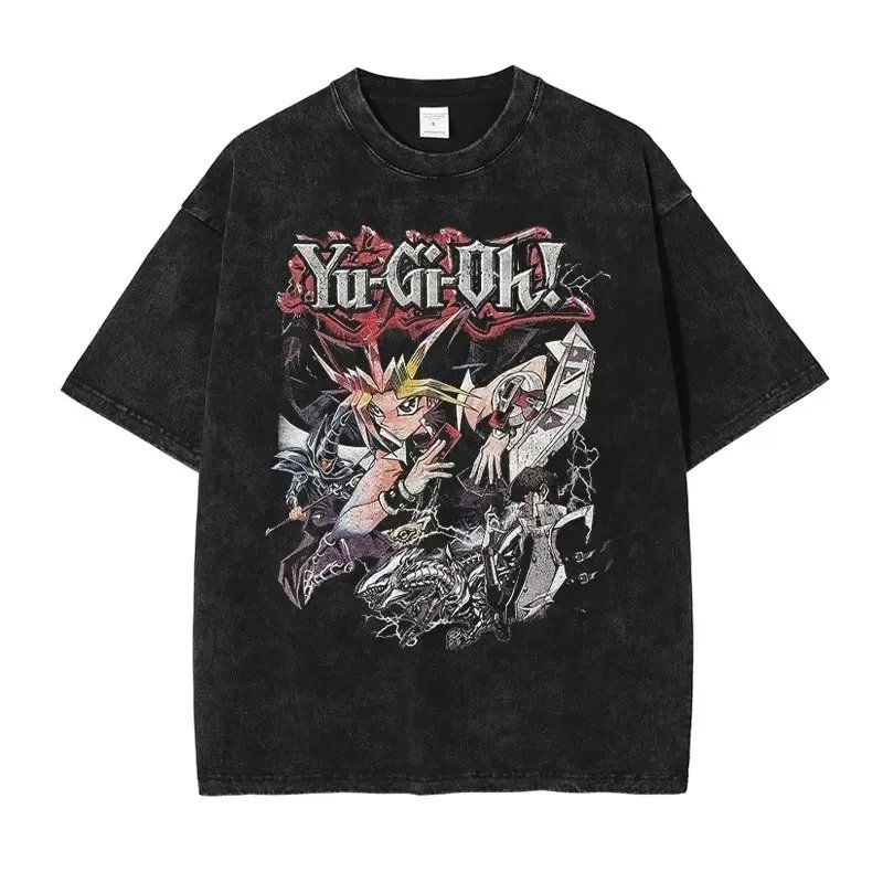 Design Yu-Gi-Oh! Graphic Print Distressed Black T-Shirt T-Shirts