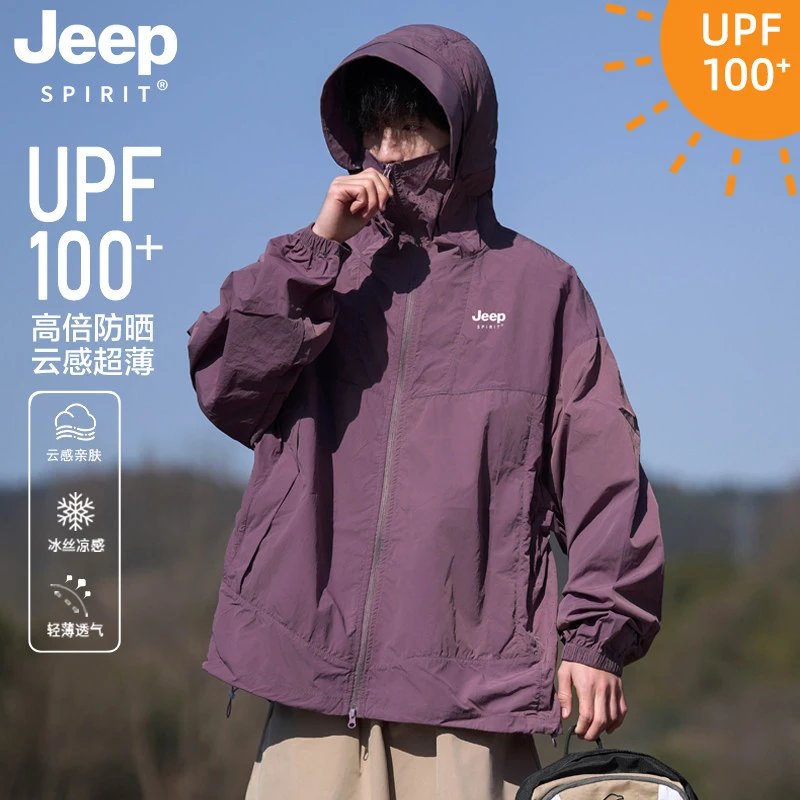 JEEP SPIRIT Men's Outdoor Sun Protection Jacket Summer Ice Silk Lightweight Fishing Shirt UV Sunblock Jacket