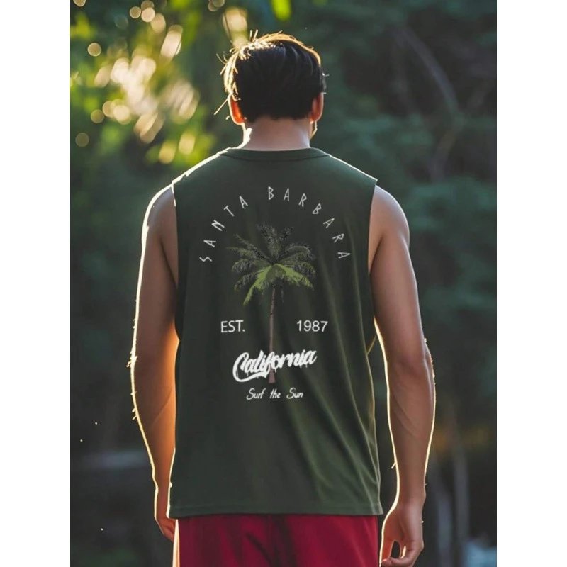Santa Barbara Palm Tree Vest Top Army Green