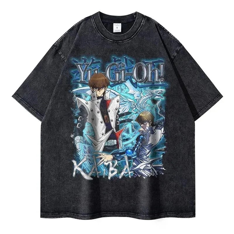 Design Yu-Gi-Oh! Kaiba Graphic Oversized Denim Wash T-Shirt