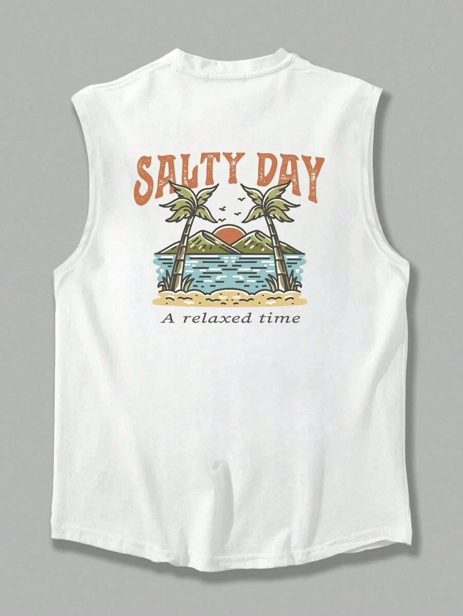 Design Salty Day Tropical Print Sleeveless Vest Yellow Vest Top - 12