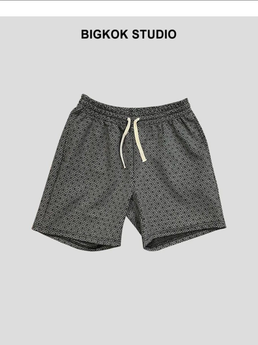 Design BIGKOK STUDIO Herringbone Pattern Drawstring Shorts Multicolor Shorts - 5