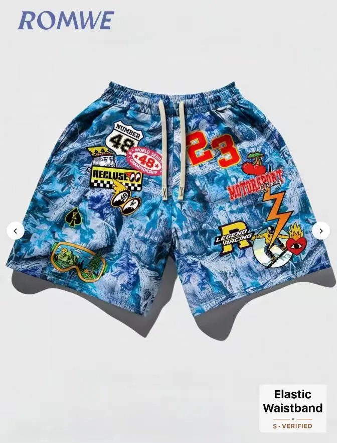 Design ROMWE Patchwork Graphic Print Camo Shorts Multicolor Shorts - 3