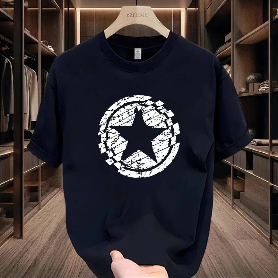 Design YZEE.MC Distressed Star Shield T-Shirt Navy T-Shirts - 2