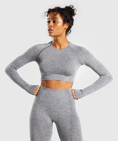 Gymshark Vital Seamless Cropped Long Sleeve Top and High-Waisted Leggings Set Gray Activewear - 1