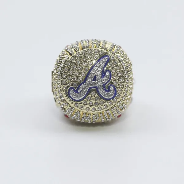 MLB Atlanta Braves Championship Ring Replica Gold Blue Crystal Rings Jewelry - 3
