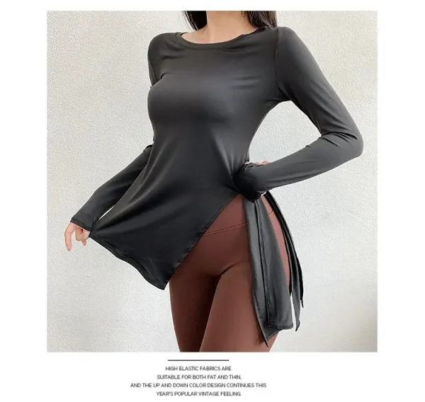 Design Side-Tie Long Sleeve Top in Light Blue with Navy Leggings Activewear - 13