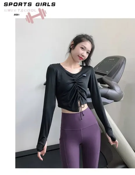 Design Long Sleeve Ruched Crop Top White Activewear - 26