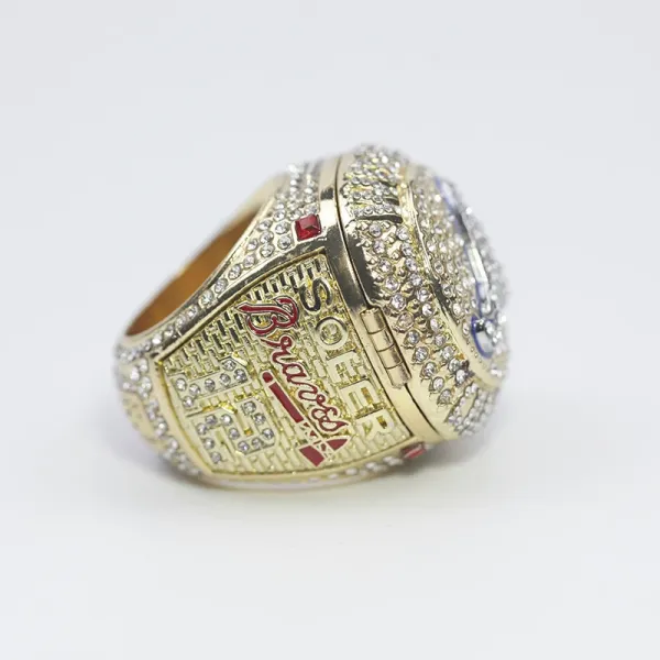 MLB Atlanta Braves Championship Ring Replica Gold Blue Crystal Rings Jewelry - 11
