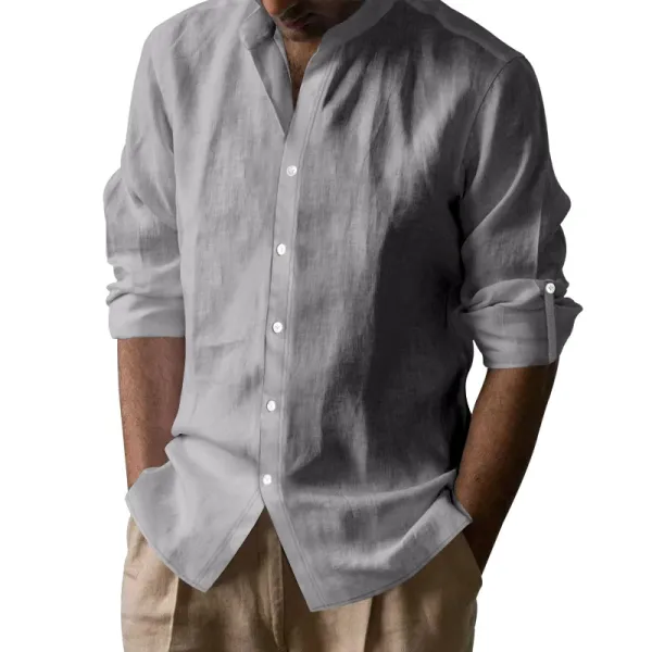 Design Linen Button-Up Shirt White Tops Shirt - 28