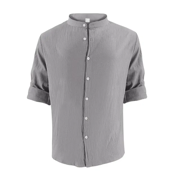Design Linen Button-Up Shirt White Tops Shirt - 31