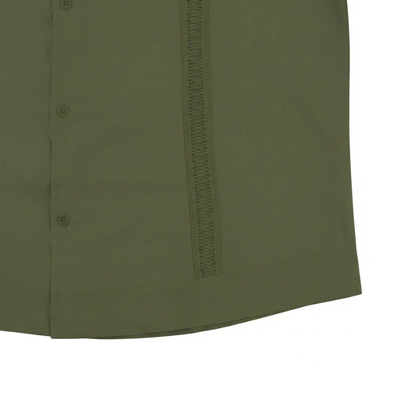 Design Guayabera-Style Shirt Army Green Shirt Tops Shirt - 19