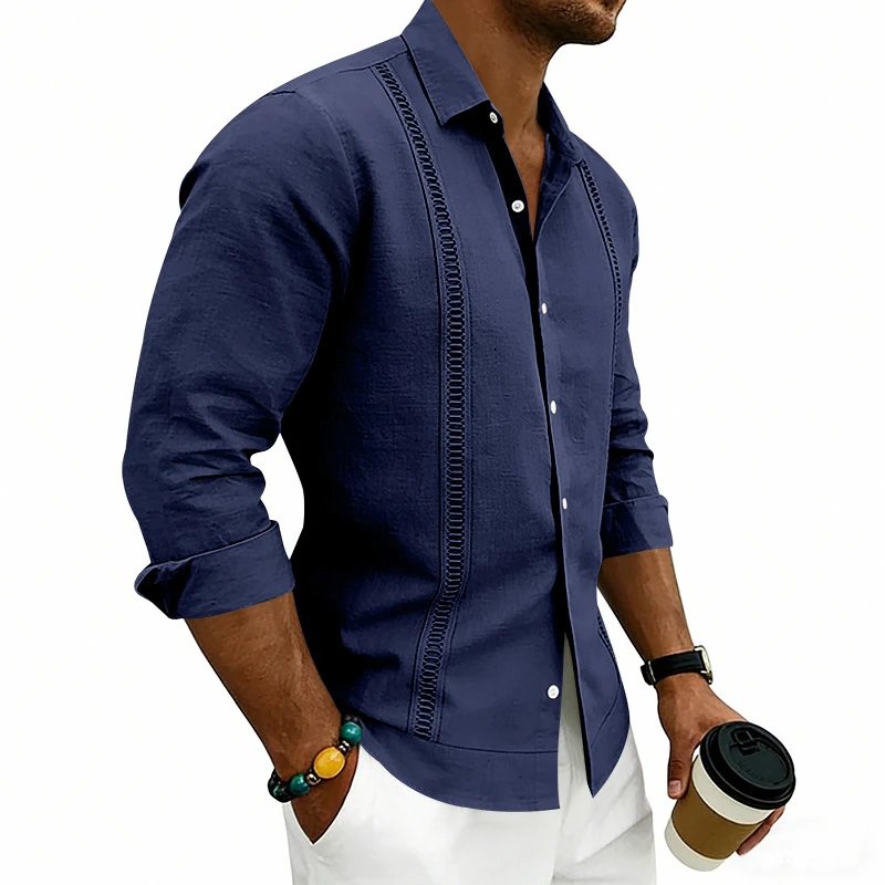 Design Guayabera-Style Shirt Army Green Shirt Tops Shirt - 23