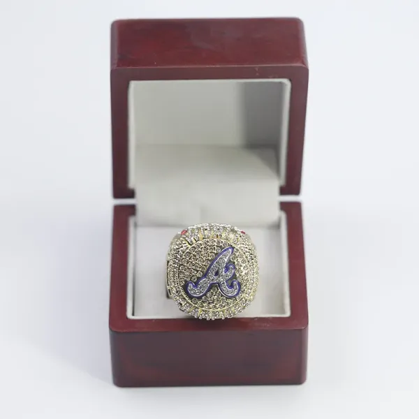 MLB Atlanta Braves Championship Ring Replica Gold Blue Crystal Rings Jewelry - 17
