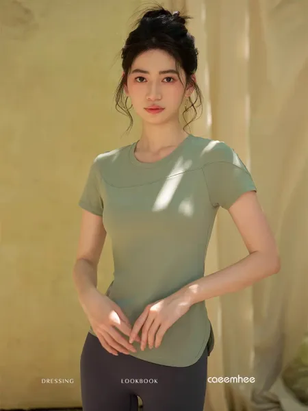 Design Caeeemhee Sage Green Performance T-Shirt with Asymmetrical Hem T-Shirts - 1