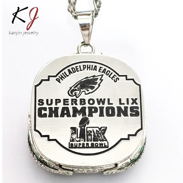 Design Philadelphia Eagles Super Bowl Ring Pendant Necklace Silver Green Jewelry - 5