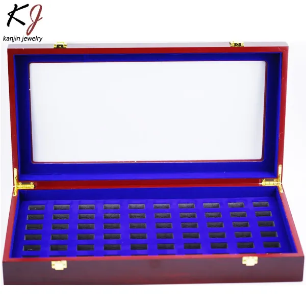 Design Kanjin Jewelry Wooden Jewelry Display Box with Blue Velvet Interior and Glass Lid Jewelry - 1