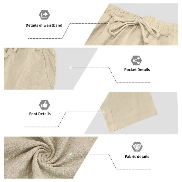 Design Linen Hooded Henley Set Beige Casual Set - 55