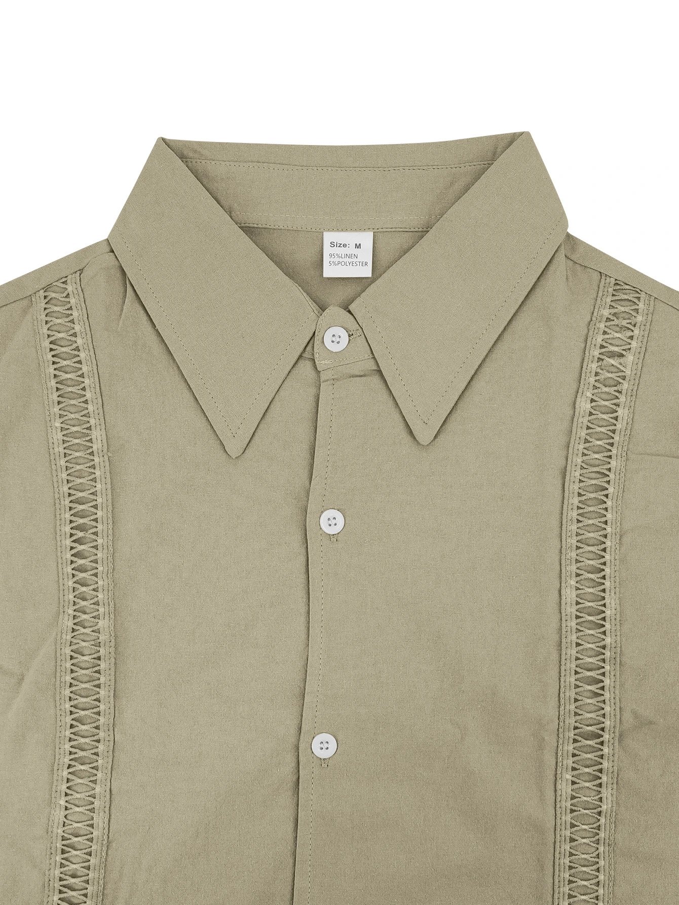 Design Guayabera-Style Shirt Army Green Shirt Tops Shirt - 79