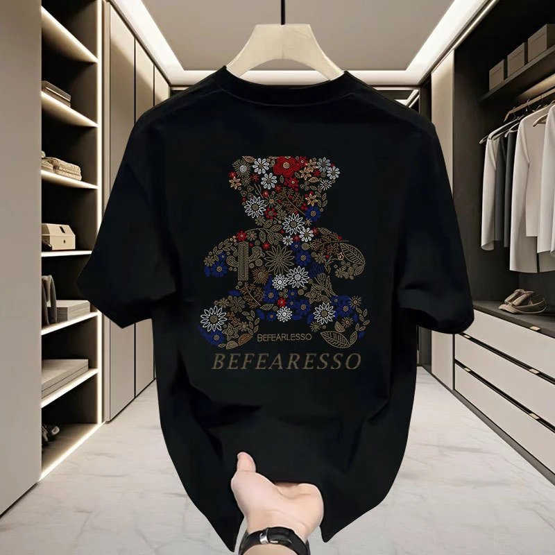 Design Befearesso Floral Bear Graphic T-Shirt White T-Shirts - 3