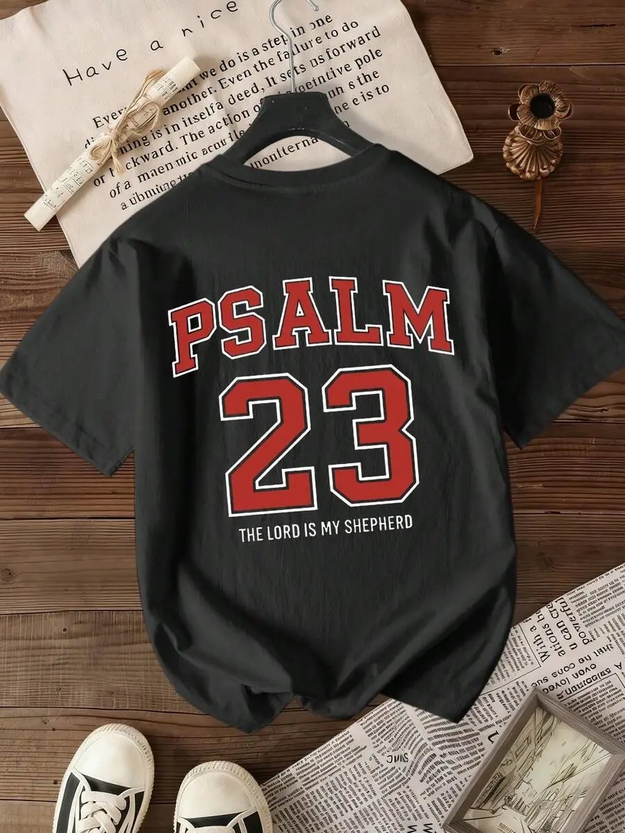 Design Psalm 23 Red Print Black T-Shirt - 9